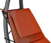 Close-up of an orange cushion attached to a gray frame with black ropes. Produktbild-Vorschau