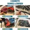 A collage of four images demonstrating the steps to use vacuum seal bags for clothing storage. Produktbild-Vorschau