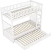 A white bunk bed with a pull-out trundle bed, shown from a slightly elevated angle against a white background. Produktbild-Vorschau