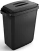 A black trash can with a lid is shown against a white background. Voir les images du produit