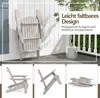 A collage of images showing a foldable Adirondack chair in different positions and angles, with some marketing text overlayed on the main image. Produktbild-Vorschau