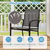 A grey outdoor chair on a wooden deck with a white lattice fence and a body of water in the background. Produktbild-Vorschau