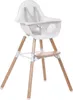 A white high chair with wooden legs against a white background. Produktbild-Vorschau