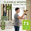 A man is shown installing a wall-mounted coat rack with a drill, with text overlays highlighting product features. Náhľad obrázku produktu