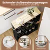 A narrow storage cart with multiple shelves, shown in a kitchen setting, with inset images showing its use in a kitchen, laundry room, and living room. Produktbild-Vorschau