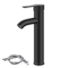 A black bathroom faucet with two flexible hoses shown in front of a white background. Produktbild-Vorschau