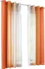 A set of sheer curtains with a color gradient from orange to white, hanging on a curtain rod. Produktbild-Vorschau
