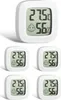 A collage of five mini room thermometers and hygrometers, each displaying the same temperature and humidity readings. Produktbild-Vorschau