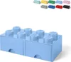 A light blue LEGO brick-shaped storage box with two drawers is shown against a white background. Above it, several colorful LEGO bricks are displayed. Anteprima dell’immagine prodotto