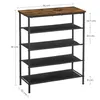 A five-tier shoe rack with a rustic wood top and black metal frame, with dimensions labeled. Náhled obrázku produktu