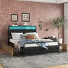 Flachbett(Schwarz,140*200cm)Eisenrahmenbett,Nachttischlampe, Produktbild-Vorschau 4