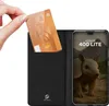A hand inserts a credit card into a black phone case, which is open to reveal a smartphone screen displaying an armadillo. Produktbild-Vorschau