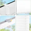 A collage of four images showing details of a white pleated window blind and its mounting hardware. Produktbild-Vorschau