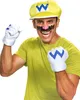 A man wearing a Wario costume, including a yellow cap with a blue 'W' logo, a fake black mustache with a pink nose, a green t-shirt, and white gloves with blue 'W' logos. He is posing with his fists raised. Anteprima dell’immagine prodotto