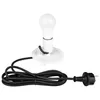 A white LED light bulb is screwed into a white socket with a black cord and plug. Produktbild-Vorschau