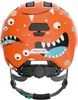 The back view of an orange children's bicycle helmet with a monster design. Náhľad obrázku produktu