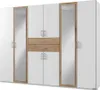 A white wardrobe with wood accents and mirrors. Produktbild-Vorschau