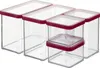 A set of five clear plastic food storage containers with red lids, arranged in a group. Anteprima dell’immagine prodotto
