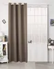 A single taupe curtain is shown hanging in front of a window with white blinds. Produktbild-Vorschau