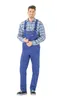 A man wearing blue overalls and a checkered shirt stands against a white background. Produktbild-Vorschau