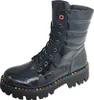 A black patent leather boot with colorful polka dots on the sole. Anteprima dell’immagine prodotto