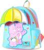 A blue backpack with Care Bears characters and a rainbow umbrella. Produktbild-Vorschau
