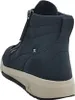 A rear view of a dark blue boot with a beige sole. Voir les images du produit