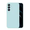 A light blue phone case is shown on a white background, with a portion of a dark smartphone visible on the right side. Produktbild-Vorschau