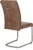 Rear view of a brown upholstered dining chair with a chrome frame. Podgląd zdjęcia produktu
