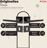 A marketing image showcasing a black door handle set with descriptive text and icons. Produktbild-Vorschau