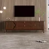 A modern living room with a wooden TV stand and a large television mounted on a wood-paneled wall. Voir les images du produit