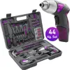 A tool kit and a cordless drill are displayed against a white background. Produktbild-Vorschau