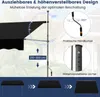 A marketing image showing a black awning with diagrams illustrating its adjustable height and crank mechanism. Anteprima dell’immagine prodotto