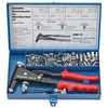 A blue metal toolbox containing a rivet gun and various sizes of blind rivet nuts. Anteprima dell’immagine prodotto