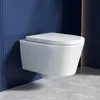 A modern white wall-mounted toilet is shown in a bathroom setting with blue walls and a grey floor. Podgląd zdjęcia produktu