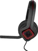 A close-up, side view of a black and red gaming headset against a white background. Produktbild-Vorschau