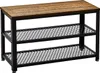 A shoe rack with a wooden top and metal shelves. Voir les images du produit