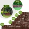 A marketing image showing different sizes of woven willow garden edging and planters, with size indicators and illustrative photos of the product in use. Produktbild-Vorschau