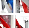 Collage of four close-up images showing details of a metal shelving unit, likely for storing beverage crates. Produktbild-Vorschau