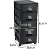 A black plastic drawer unit with wheels, shown from a diagonal angle with dimensions indicated. Produktbild-Vorschau