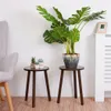 A living room scene with two small wooden side tables, one holding a large potted plant and the other holding two small potted succulents. A chair is visible on the left. Náhled obrázku produktu