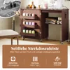 A sewing table with storage shelves and a built-in charging station, with promotional text highlighting its features. Anteprima dell’immagine prodotto