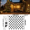 A house decorated with Christmas lights, and a diagram showing the dimensions of a net light. Náhľad obrázku produktu