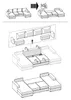 Diagrams showing the assembly and transformation of a sectional sofa. Produktbild-Vorschau