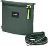 A green crossbody bag with a black logo and a yellow zipper pull, shown with its strap. Produktbild-Vorschau