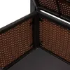 A close-up view of the corner of a brown poly-rattan storage bench. Podgląd zdjęcia produktu