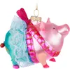 A pink glass pig ornament with a teal tutu and pink ribbon. Podgląd zdjęcia produktu