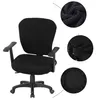 A black office chair with covers on the seat and backrest. Inset images show close-ups of the fabric texture and the seat cover. Produktbild-Vorschau