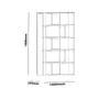 A line drawing of a white bookshelf with dimensions indicated. Produktbild-Vorschau