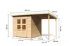 A diagram of a wooden shed with dimensions indicated. Produktbild-Vorschau